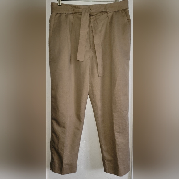 Polo Ralph Lauren Khaki Cotton Linen Ankle Pants Belted Cropped Size 12 - Picture 1 of 15